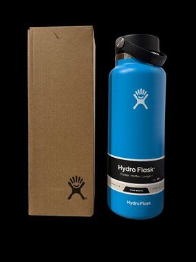 Hydro Flask 40oz Wide Mouth Bottle Cascade Blue Vacuum Insulated w/ Flex Cap